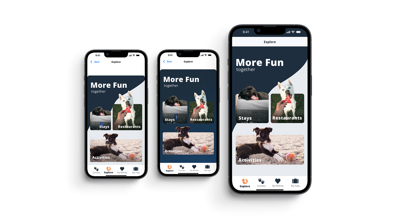 Ruff Routes A/B test: Design A vs Design B Explore screen layouts